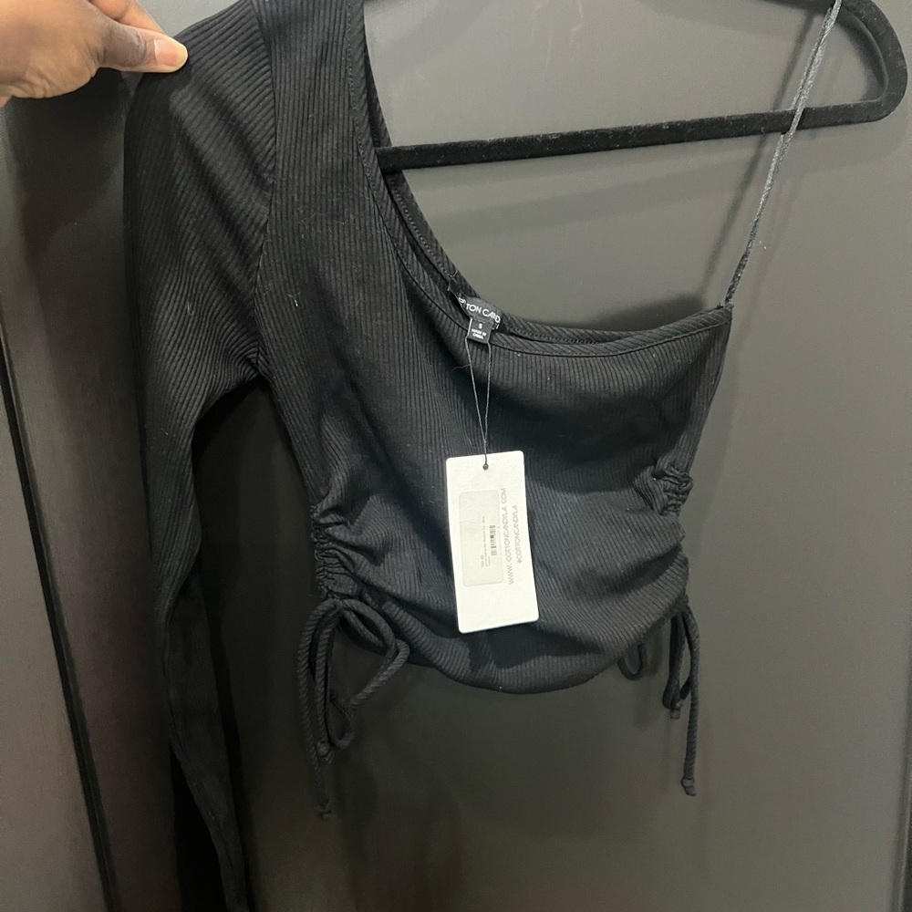 Black Ribbed Long Sleeve Top